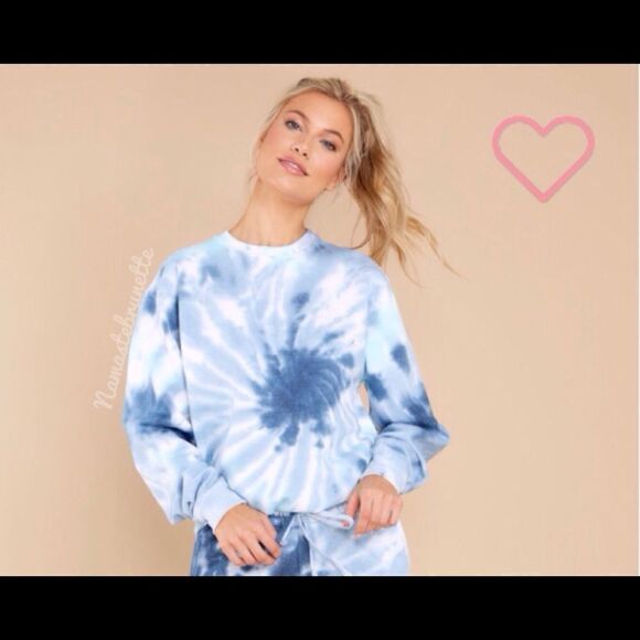 Nwt Boho Sea Blue & Navy  Spiral Tie Dye Long Sleeve Pullover Sweatshirt - Picture 14 of 15